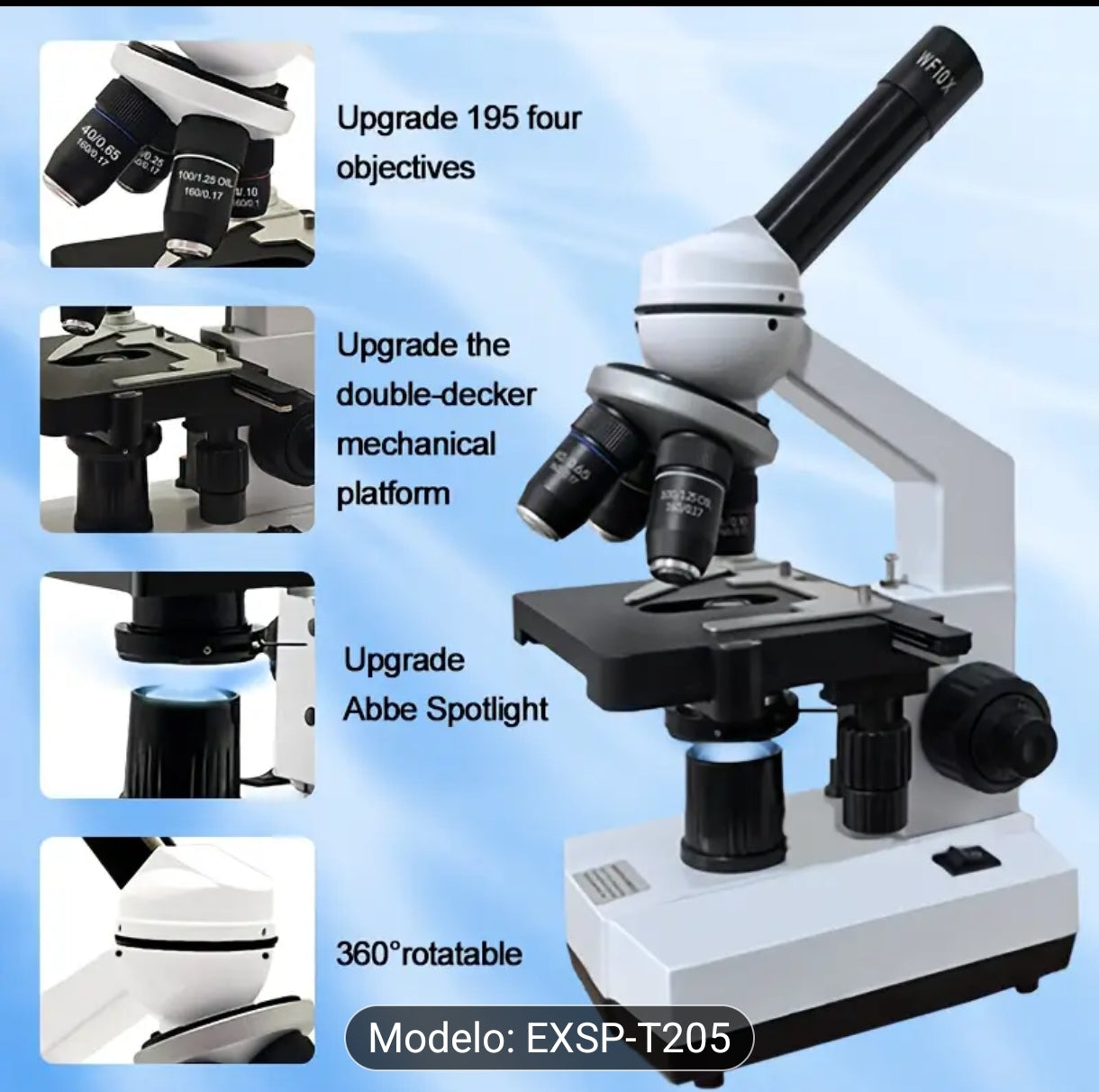 Microscopio de 4 puertos con aumento de 40X-2500X