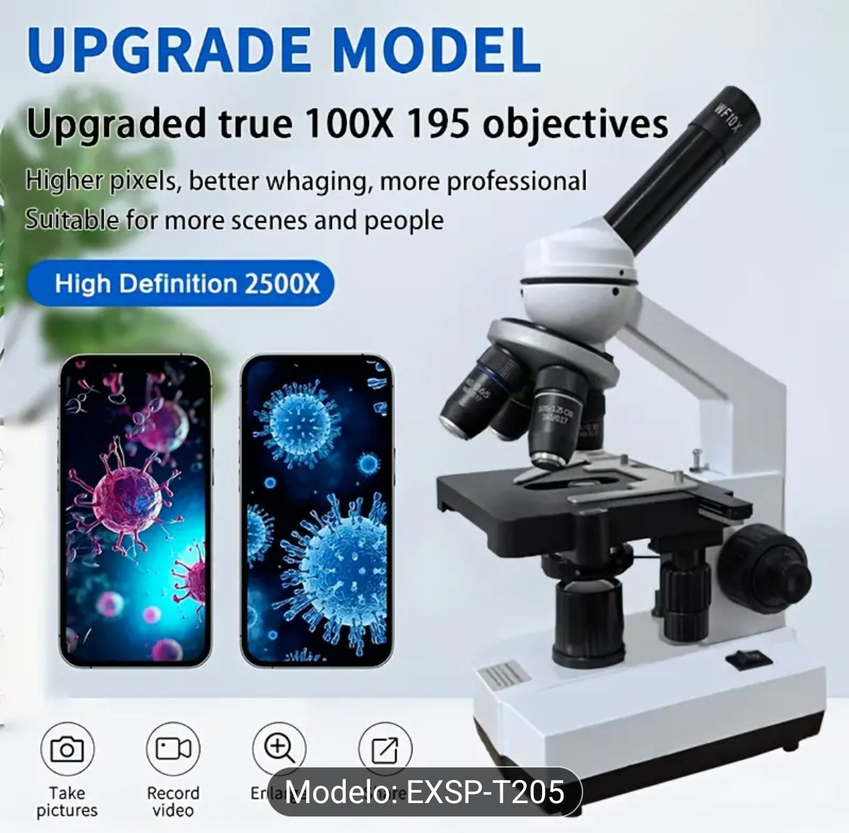 Microscopio de 4 puertos con aumento de 40X-2500X