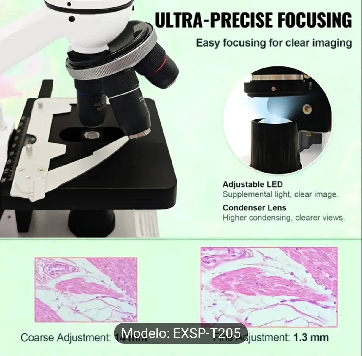 Microscopio de 4 puertos con aumento de 40X-2500X