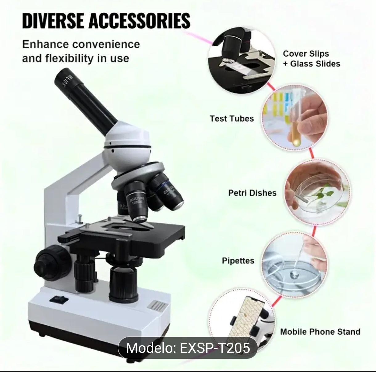 Microscopio de 4 puertos con aumento de 40X-2500X
