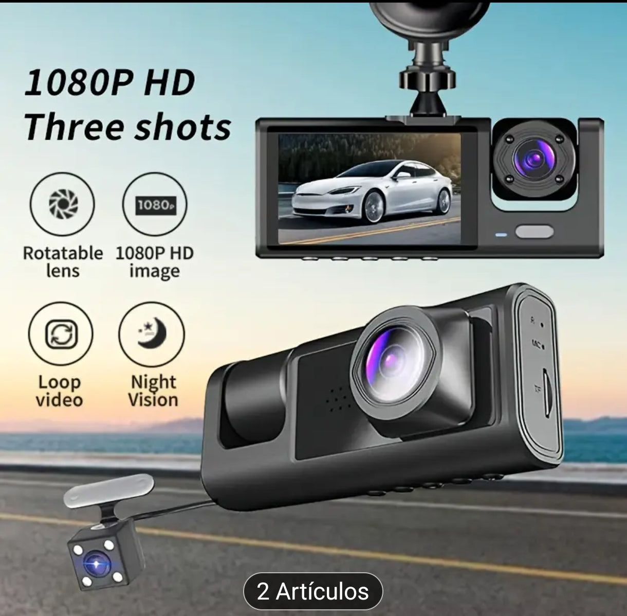 Cámara para automóvil dual para interior y exterior de 1080p